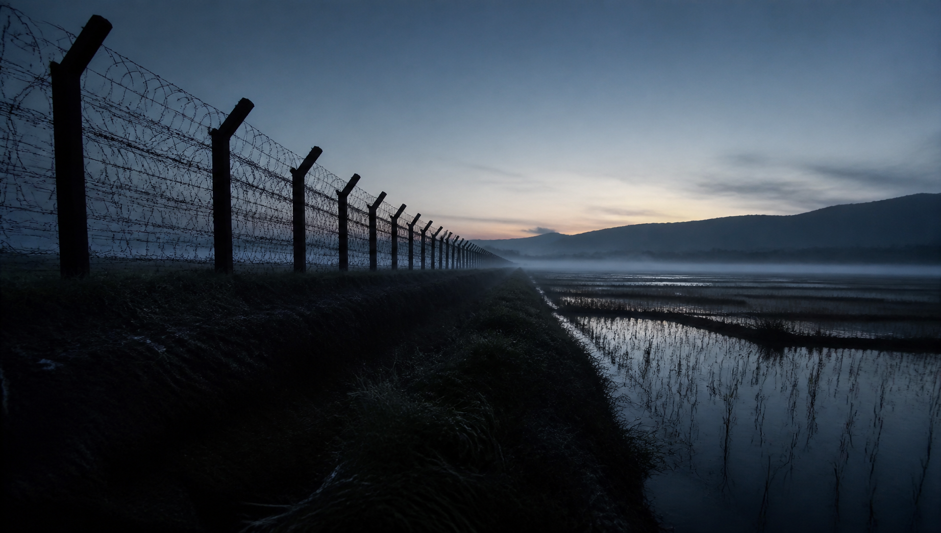 First light over a quiet civilian road