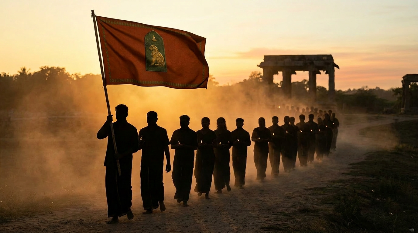 Silhouettes only. No faces, no names, no uniforms — mourning made into civic memory.